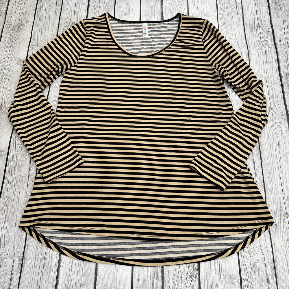 LuLaroe Lynnae Beige/Black Swingy Long Sleeve Tunic Top Size L